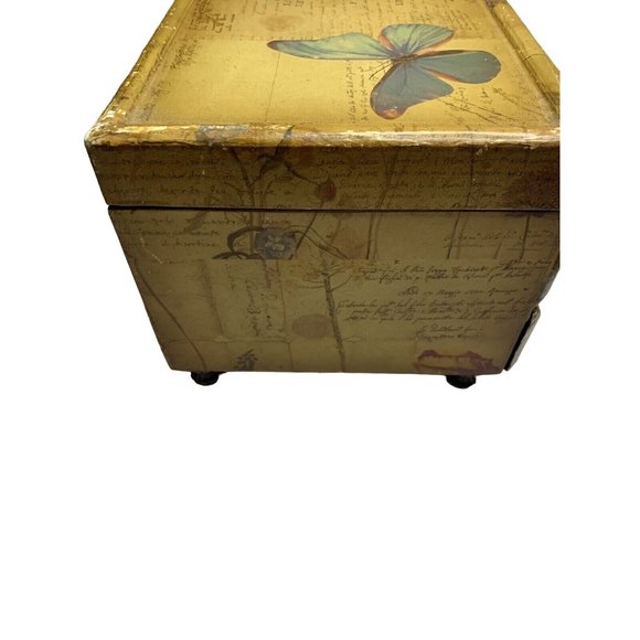 Decoupaged w/butterflies Wood Box with Drawer 10 1/2” x 7 1/4” x 6 1/2”Lined - Picture 10 of 12
